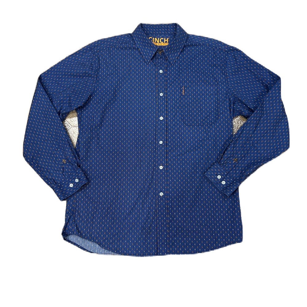 Cinch Shirt Mens Size L Long Sleeve Button Down Geometric Print Blue Orange City